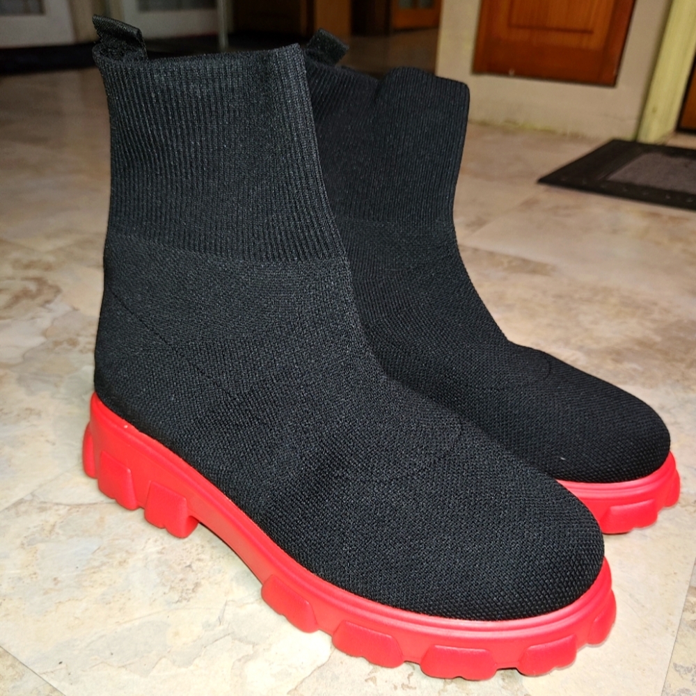 Black and red slip on shoes